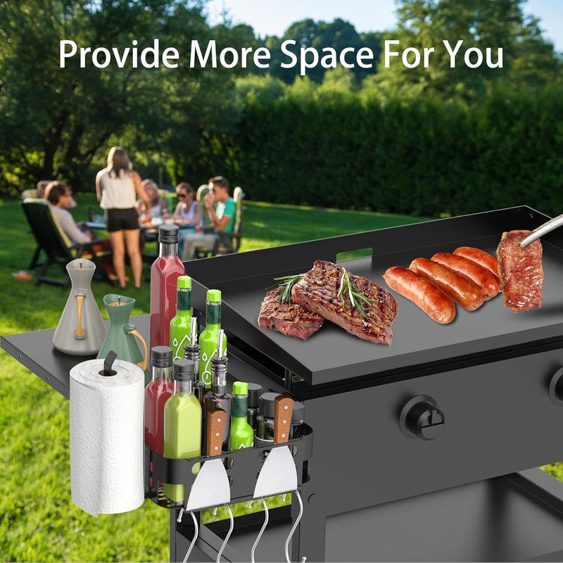 PHYESUVIN Foldable Griddle Side Shelf and Caddy for Blackstone 28" Griddle, Grill Accessories Space Saving for Blackstone with Paper Towel Holder, 4 Hooks and Storage Box Grill Parts - Image 5